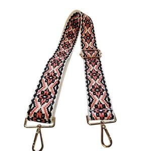 Adjustable Purse Strap Crossbody Boho Aztec Embroidered Coral Black‎